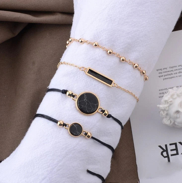 Sleek black geometric bracelet with turquoise accents, handcrafted with premium alloy for a modern, sophisticated look