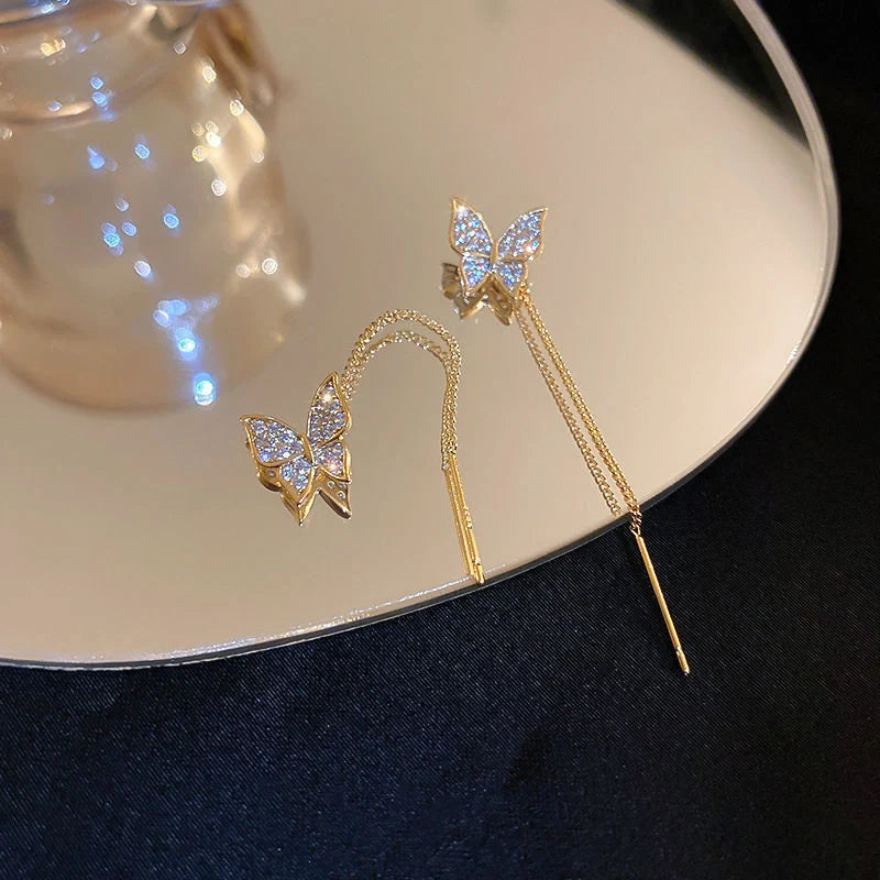 GiftHome UK Elegant 925 Silver Butterfly Tassel Earrings