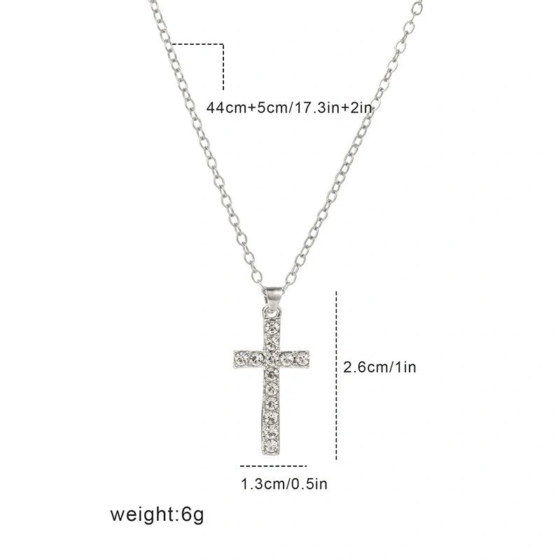 Elegant silver-toned Jesus cross pendant necklace with sparkling artificial gems, showcasing premium British craftsmanship