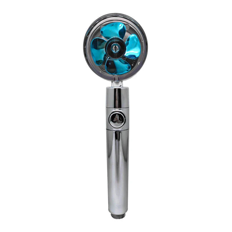 360-degree rotating high-pressure shower head with built-in fan and adjustable water spray