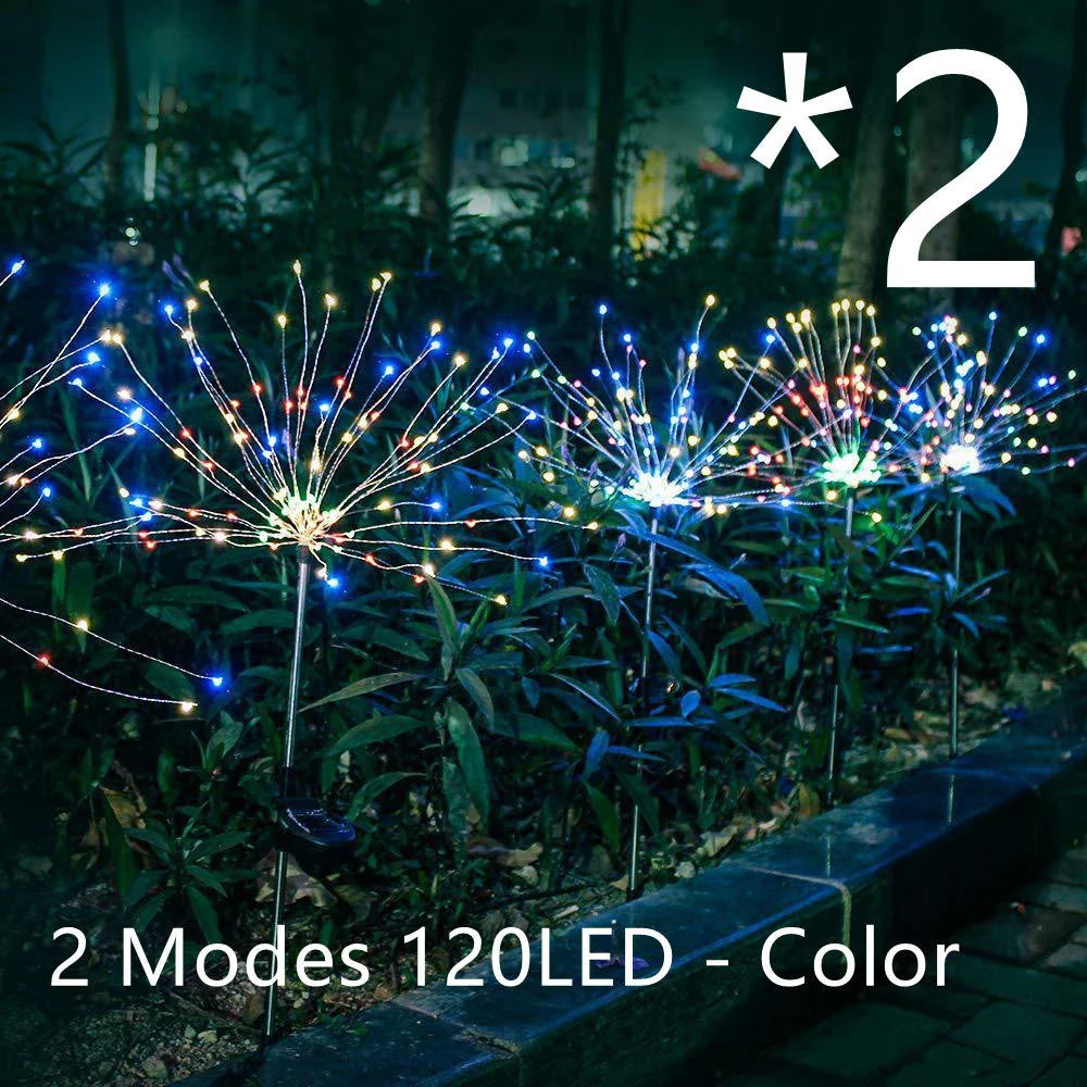 Radiant Solar-Powered Outdoor Fireworks Lights with dazzling LED display in various shapes and colours