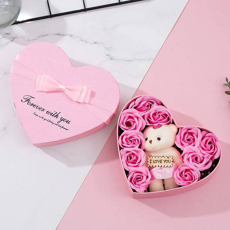 Heart-shaped rose soap gift box in red and pink, perfect for romantic occasions