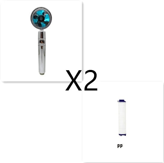 360-degree rotating high-pressure shower head with built-in fan and adjustable water spray