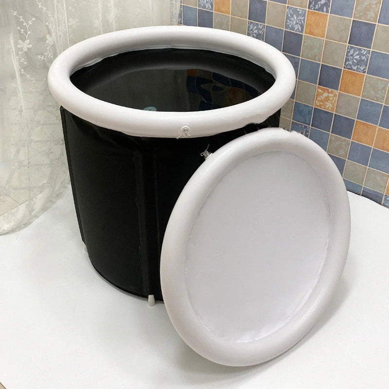 Portable Ice Bath with inflatable air ring for recovery therapy in black