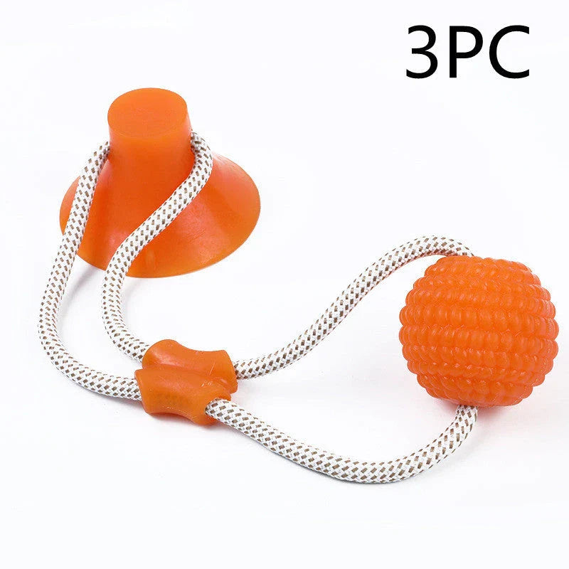 Durable, colourful chew toy with unique sucker design for dogs to play and maintain dental health