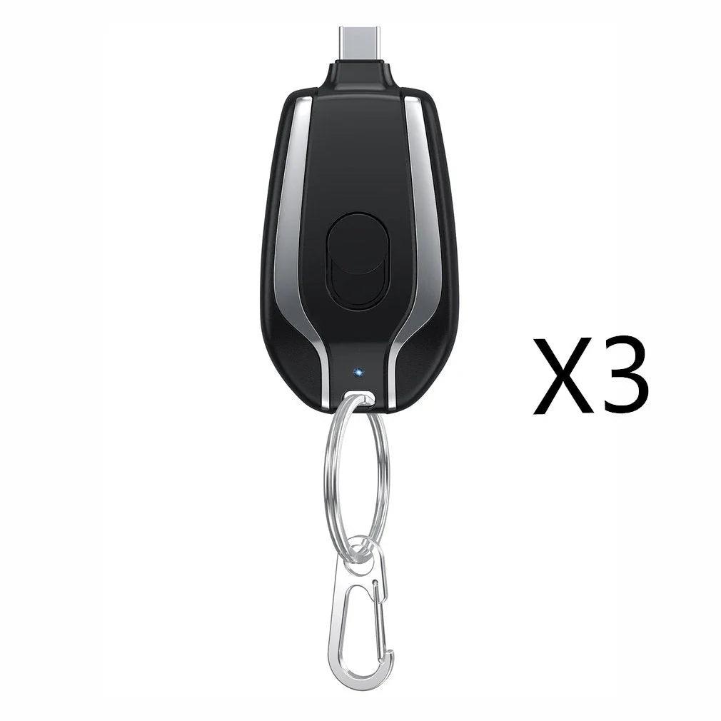 A compact, 1500mAh portable power bank with a keychain design, featuring a waterproof and durable construction for on-the-go charging of smartphones, tablets, and other USB-powered devices.