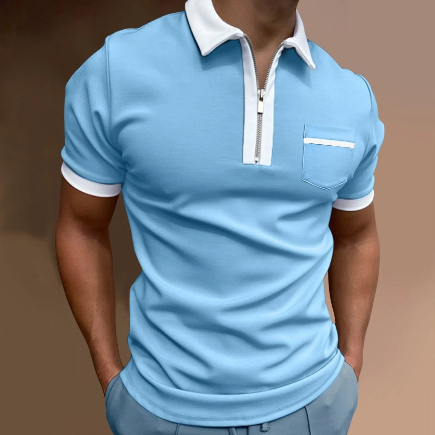 Men's lapel slim pocket T-shirt in various colours and sizes