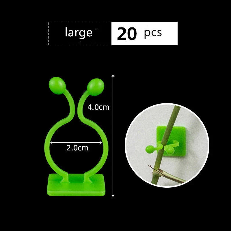 Versatile leaf-shaped plant clips in green, designed to provide discreet and effective support for climbing vines and potted plants