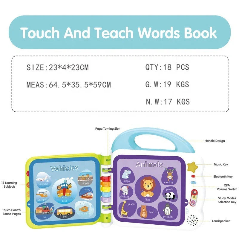 Educational English Kids Intelligent Book Learning Machine with Bluetooth in vibrant colours