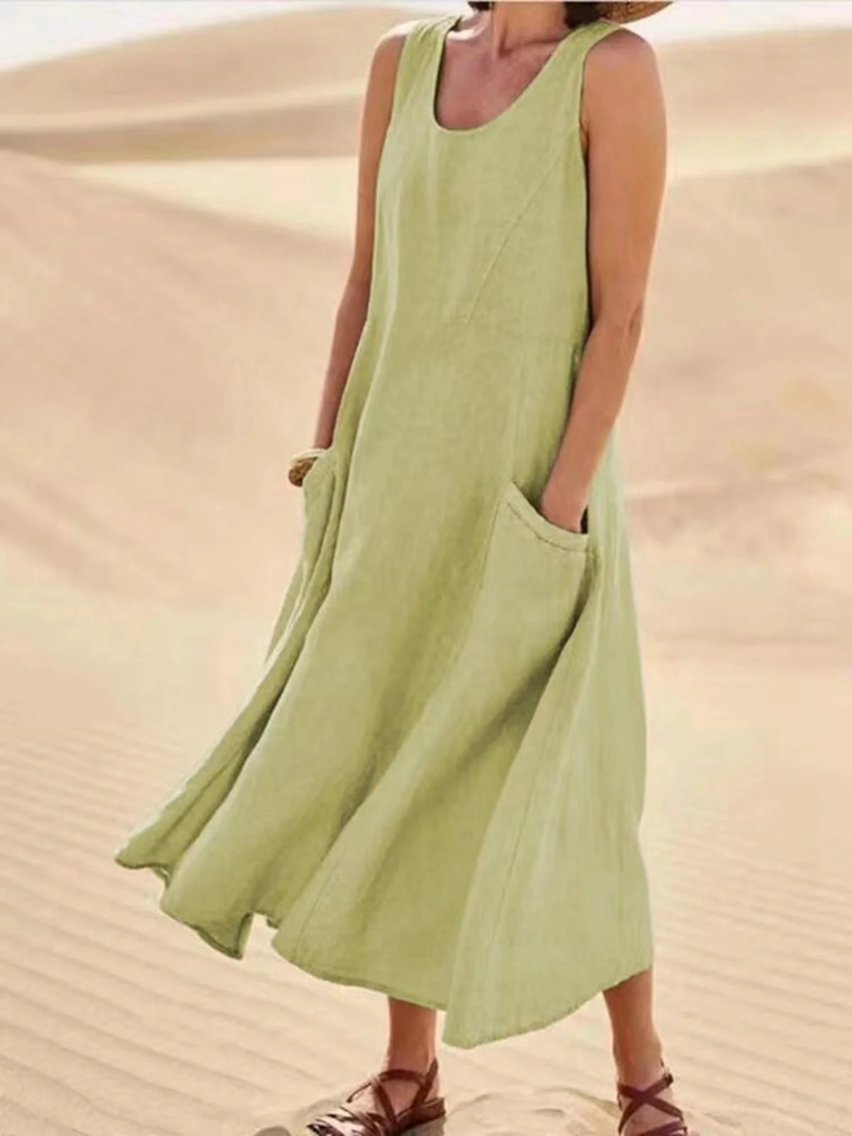 Stylish summer sleeveless long dress with pockets in various colours