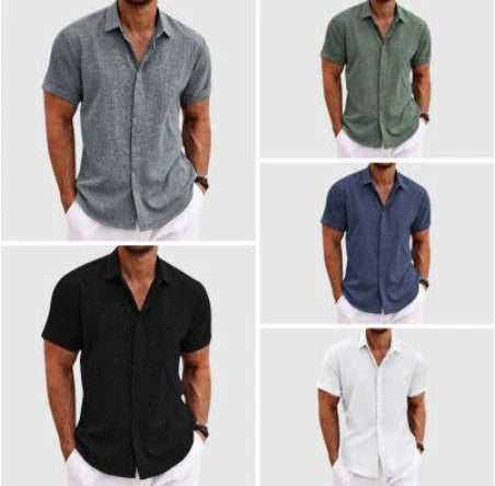 Men's stylish loose linen short-sleeved t-shirt in various colours