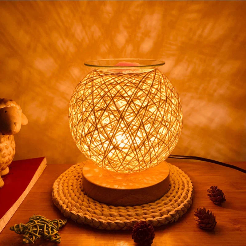 Elegant aroma lamp with bamboo wood design, perfect for adding soothing scents and warm lighting to your home
