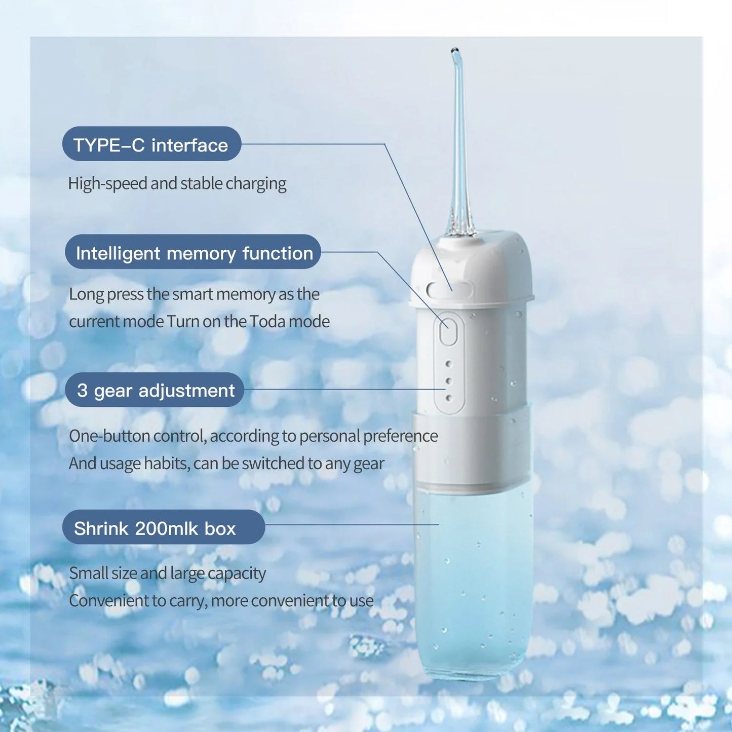 Portable Electric Oral Irrigator with high-pressure pulse technology for deep teeth cleaning