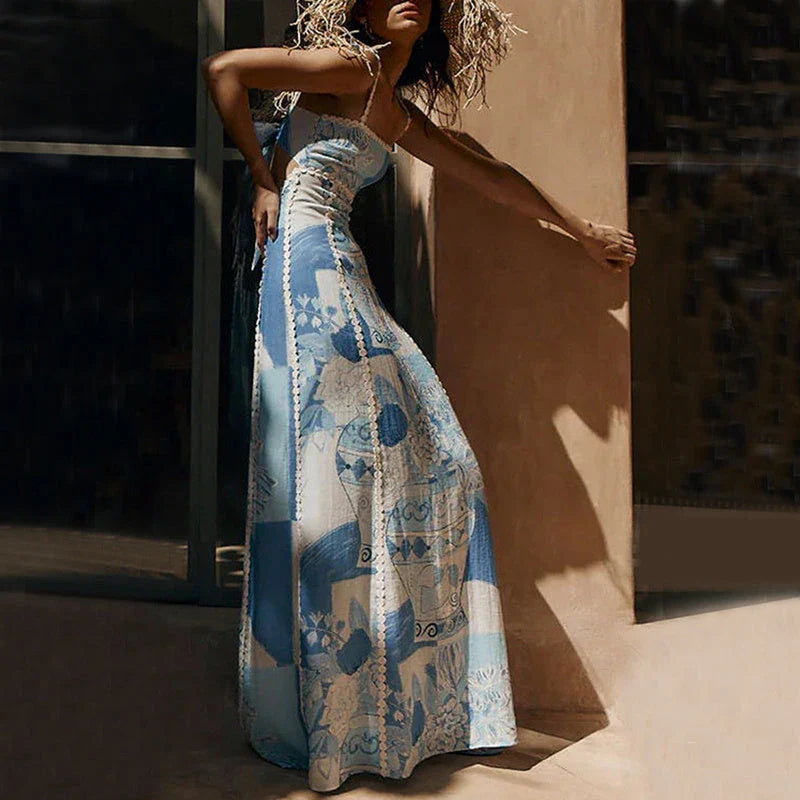 Elegant floral lace backless dress with bow straps in various color options