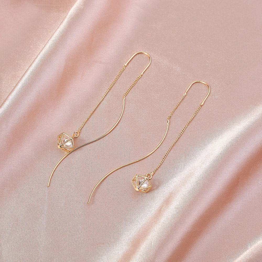 Gold Bronze Cutout Zircon Tassel Earrings with European and American Style
