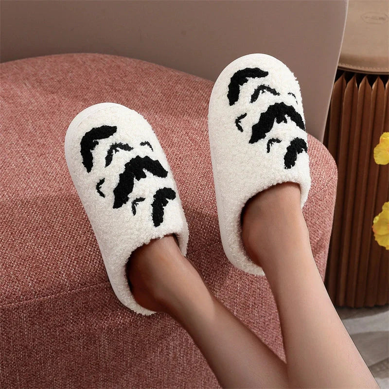 Cosy Bat Slippers for Halloween - Soft Plush Unisex House Shoes in black and white