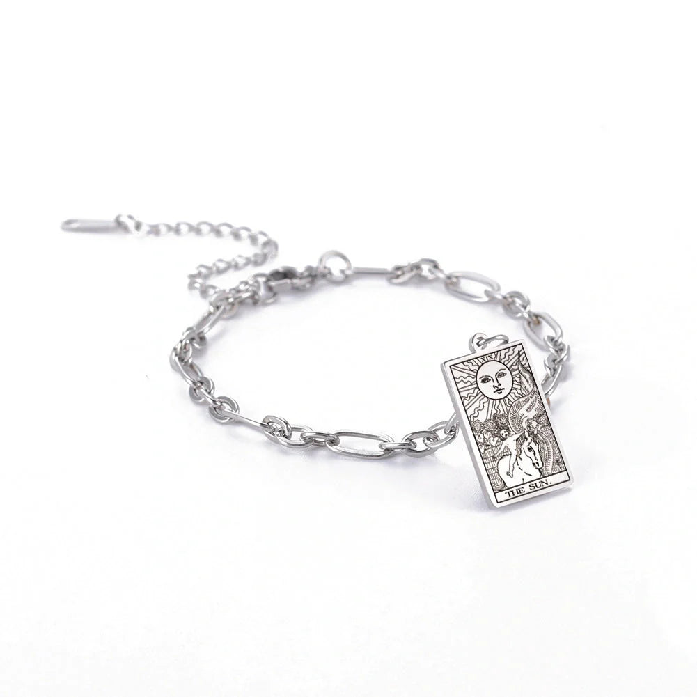 12 Tarot Card Series Fashion Trend Long Oval Link Chain Bracelet in gold and silver finishes