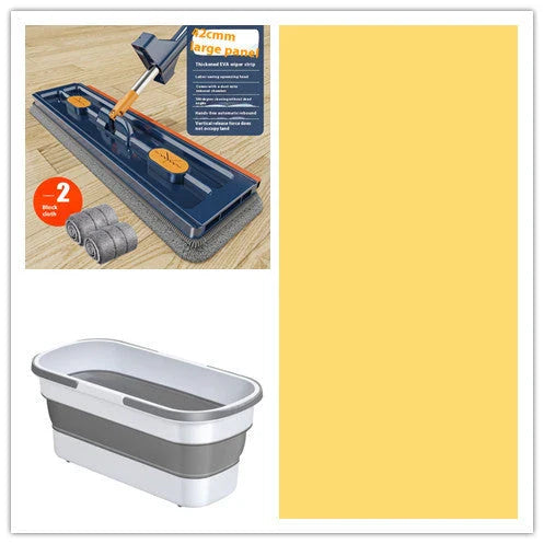 Premium 360° Rotating Flat Mop with Stainless Steel Handle and Self-Dewatering Scraper for Effortless Floor Cleaning