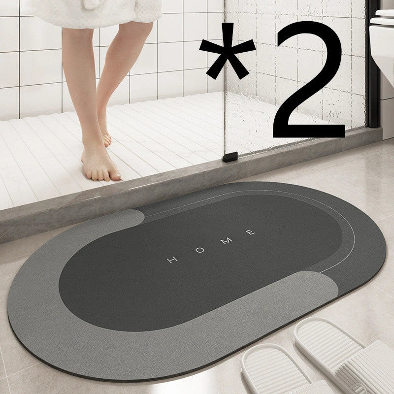 Plush, machine-woven bathroom mat with non-slip surface, available in rectangle and oval shapes in a variety of colours.