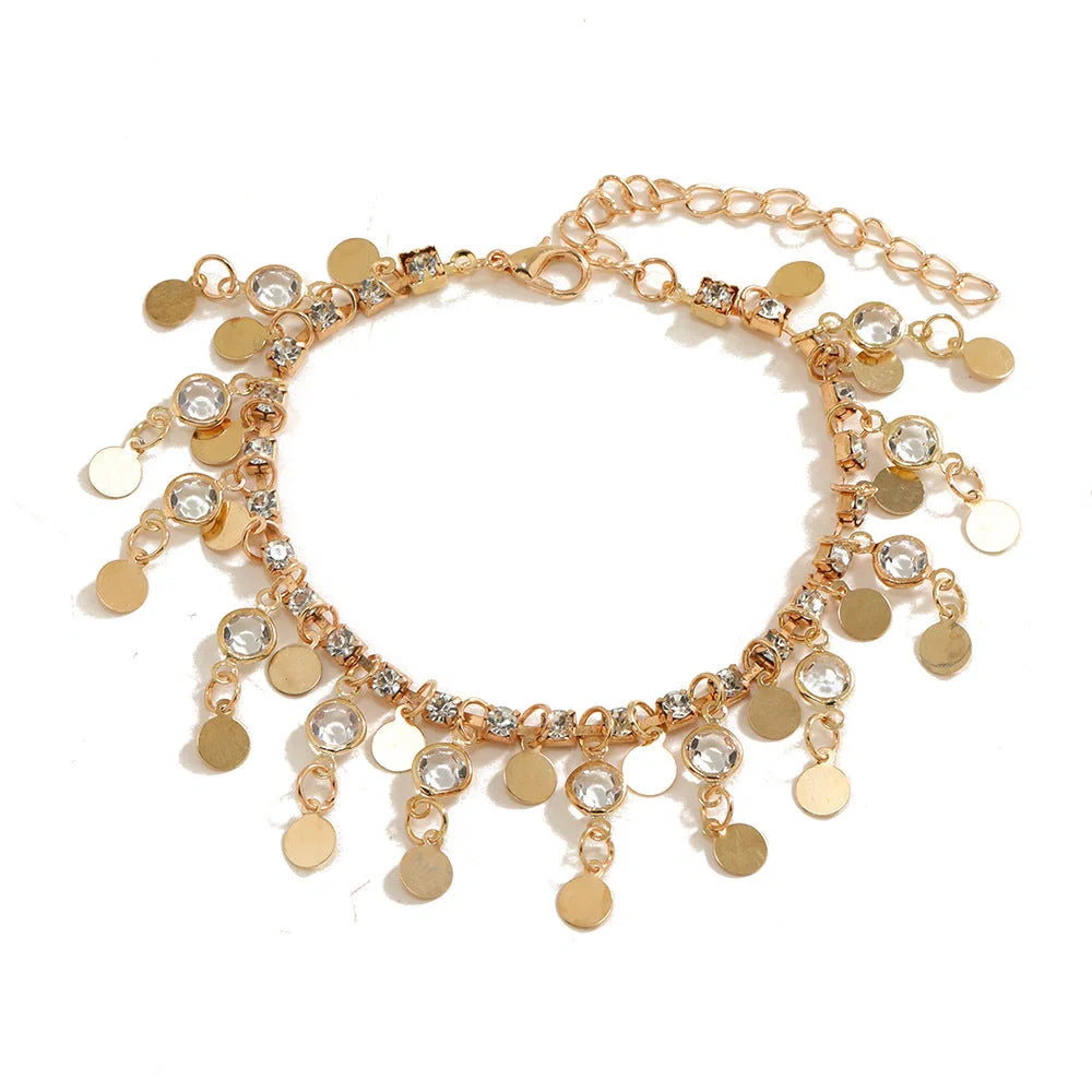 Stylish high-grade beach women's anklet in gold and silver, geometric design