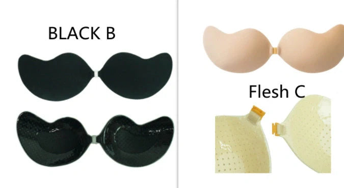 Lala Goddess Mango Cup deep V invisible bra in black and flesh colors