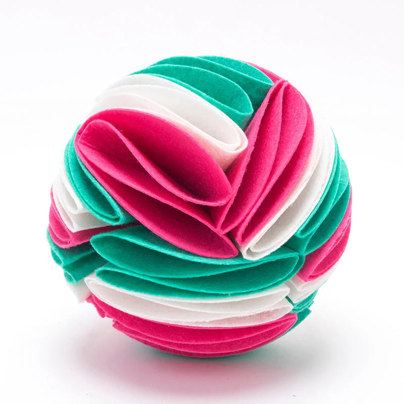 Foldable Dog Snuffle Ball in various colours for pet training and feeding