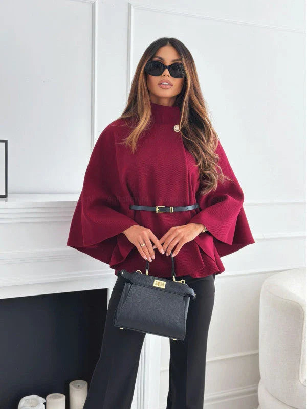 Stylish batwing cloak jacket for women in various colors, including black, apricot, gray, and wine red.