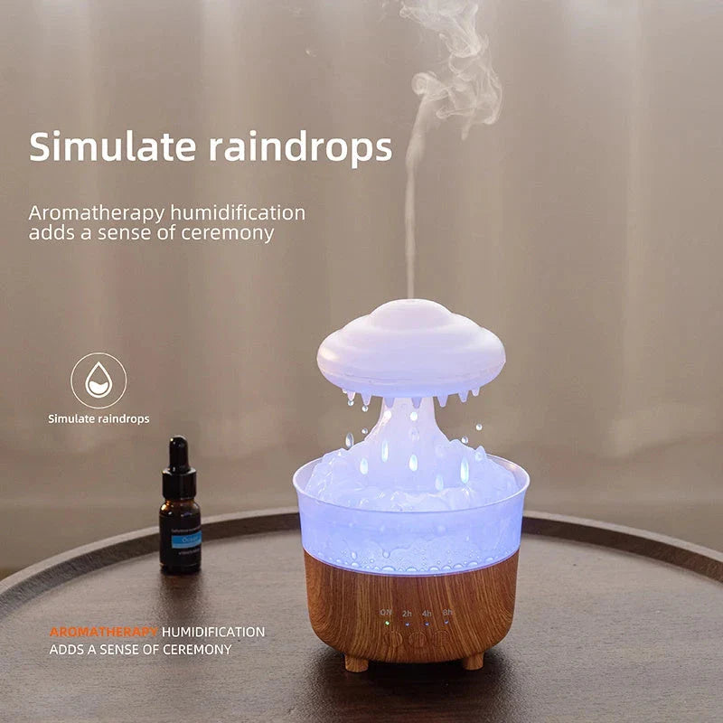 Rain Cloud Humidifier with Soothing Raindrop Sounds, Mood Lighting, and Essential Oil Diffuser