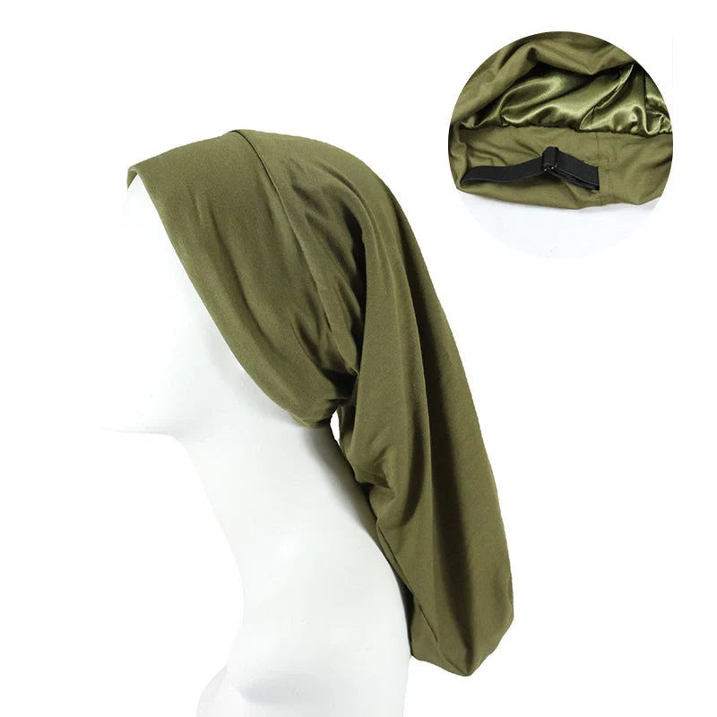 Women's adjustable satin nightcap in various colours with cotton lining