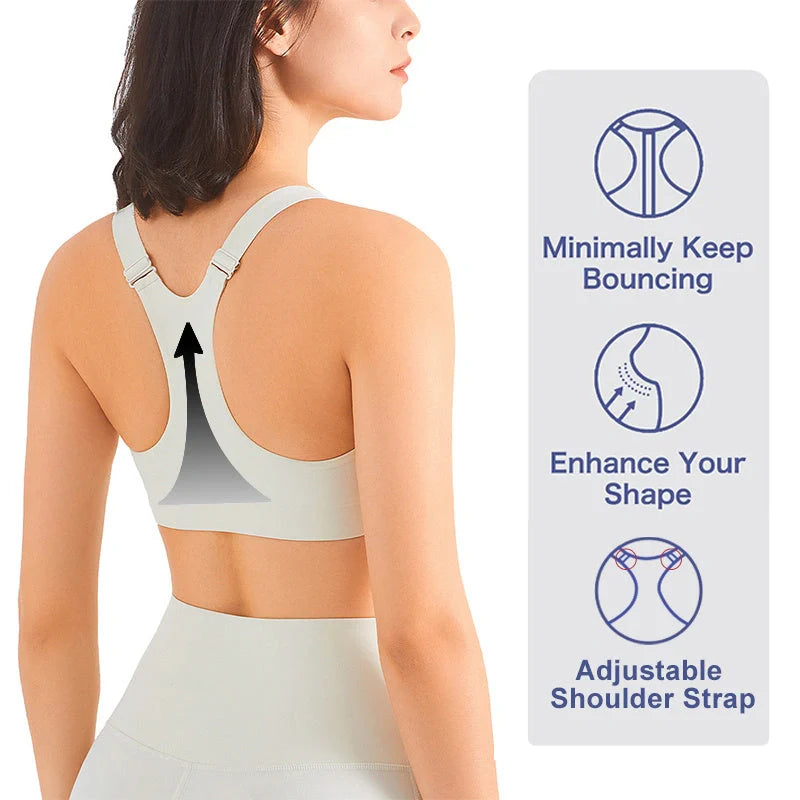 Front zip sports bra for women plus size workout in various colours