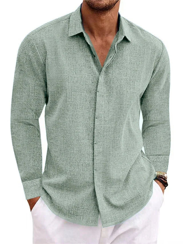 Men's American Retro Long Sleeve T-shirt in various solid colours