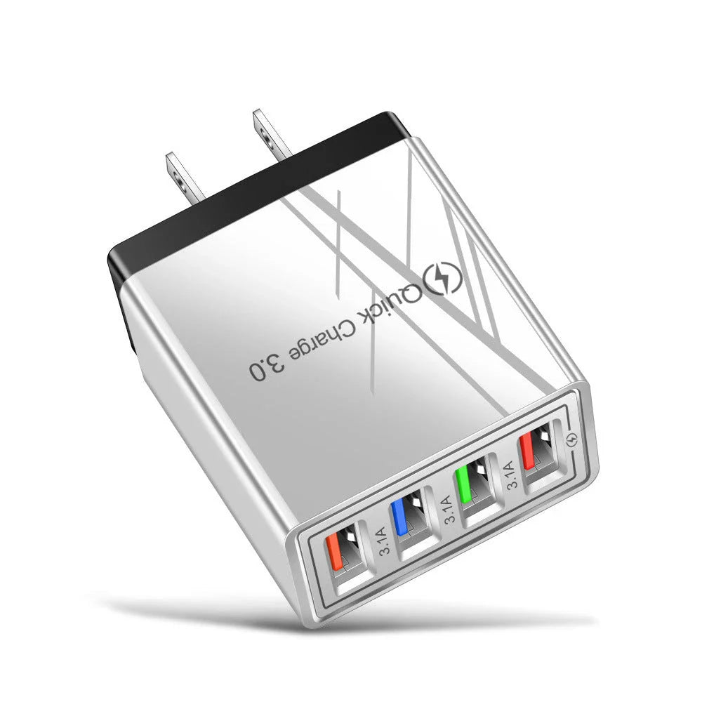 4-Port High-Speed USB Wall Charger with Quick Charge 3.0 Technology for Simultaneous Charging of Multiple Devices
