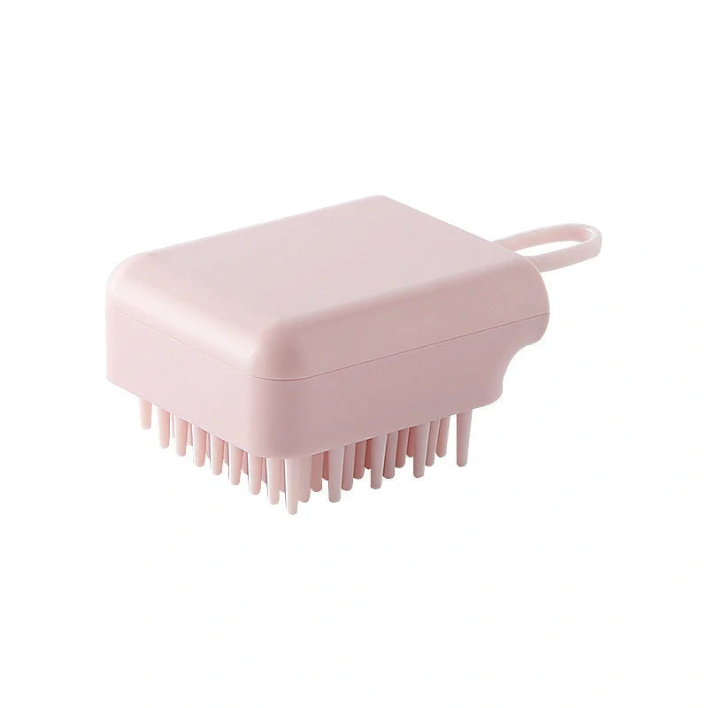 Soft TPR Pet Bath Massage Brush for dogs and cats in white, pink, blue, and yellow