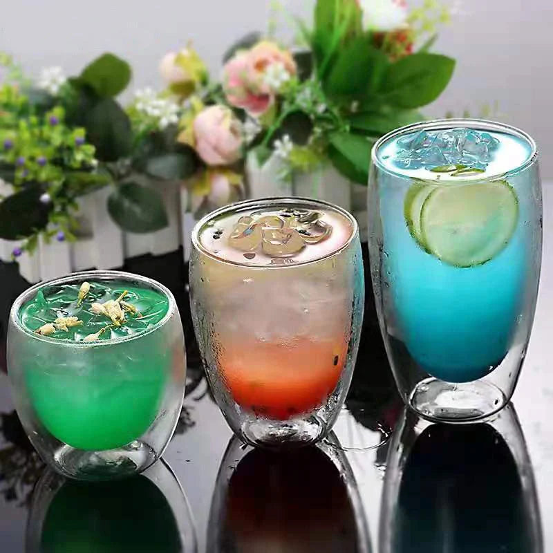 Egg-shaped double-layer insulated glass cup for hot and cold beverages