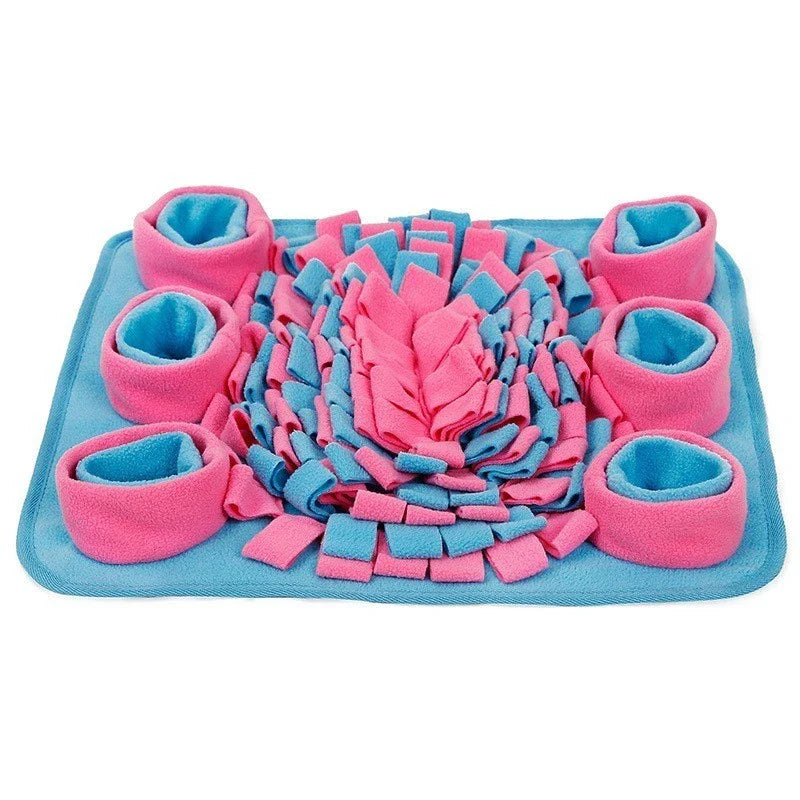 An interactive snuffle mat puzzle toy for dogs, designed to stimulate natural foraging behavior and relieve boredom