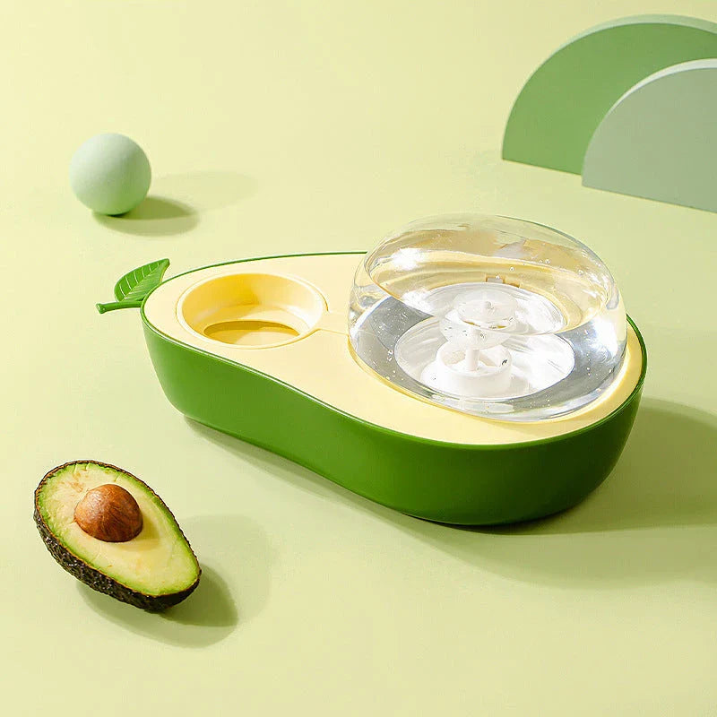 Automatic avocado-shaped pet feeder and water dispenser with dual bowls for cats and dogs