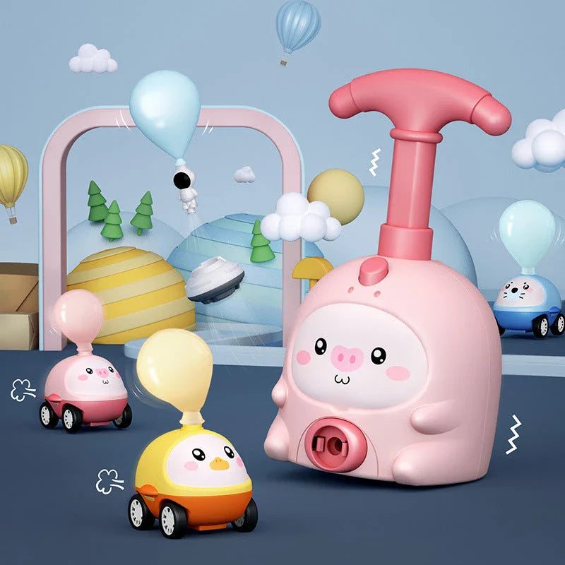 Balloon-powered car toys in various vibrant colours designed to engage children in hands-on STEM learning and independent exploration
