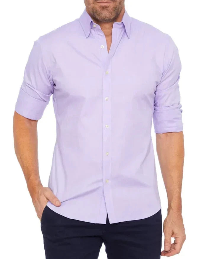 Long sleeve zip-up shirt with button and lapel details in a variety of colors