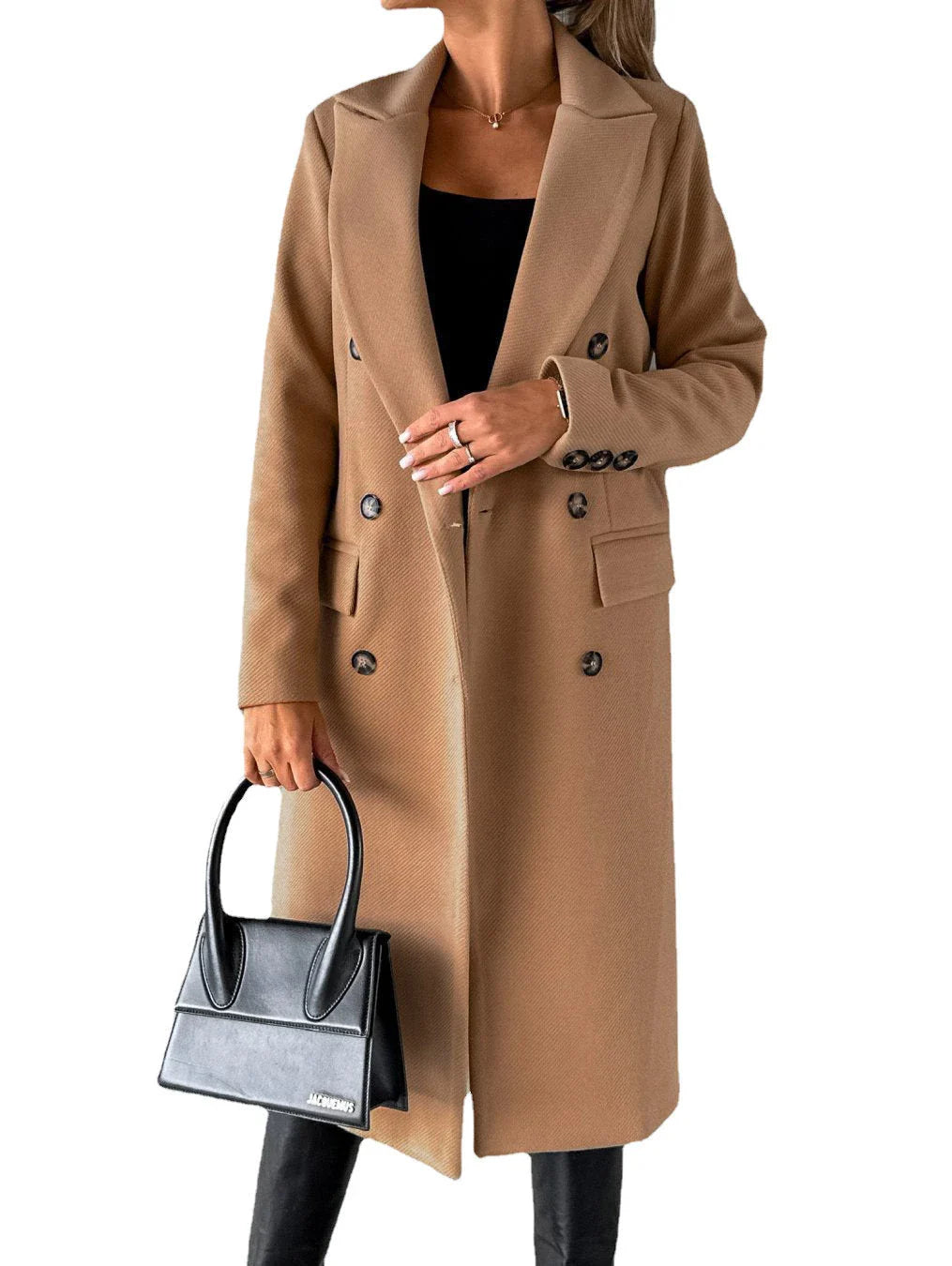 Women's long polyester winter coat in various colors including light grey, black, khaki, army green, and more