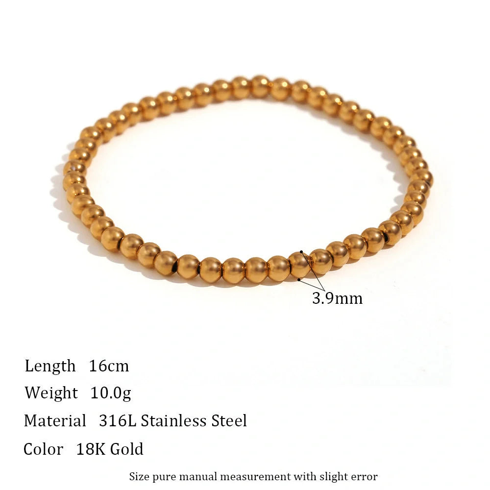 Vintage-inspired stainless steel and 18K plated elastic bead bracelet in a range of sizes and colours