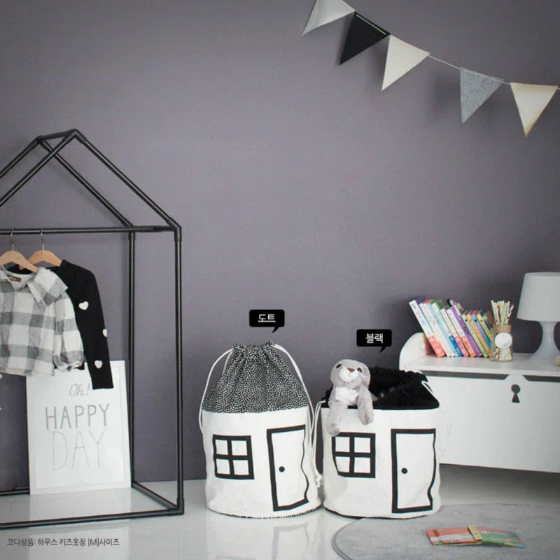 Cotton canvas storage bag with house design for storing kids' toys, clothes, and other items in their room