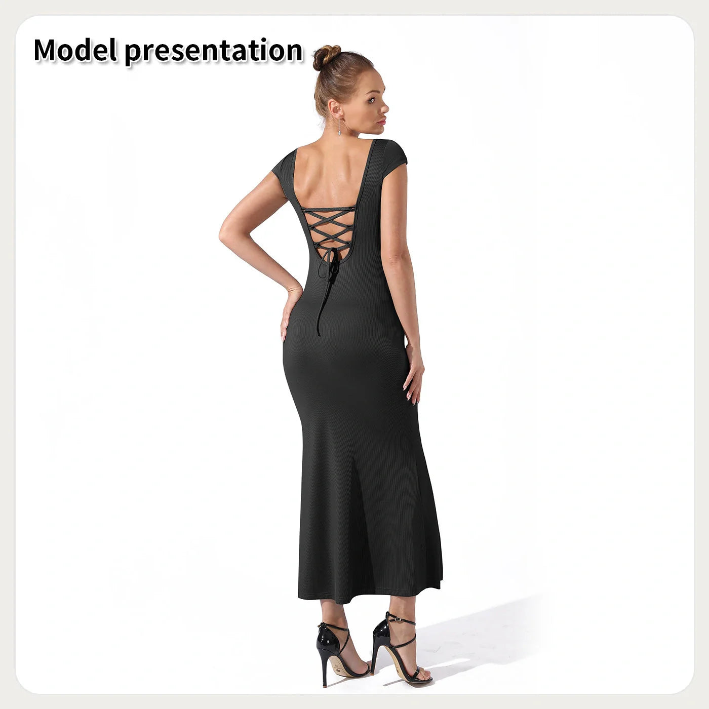 Elegant black dress with a timeless, figure-flattering silhouette made from premium British-sourced fabrics