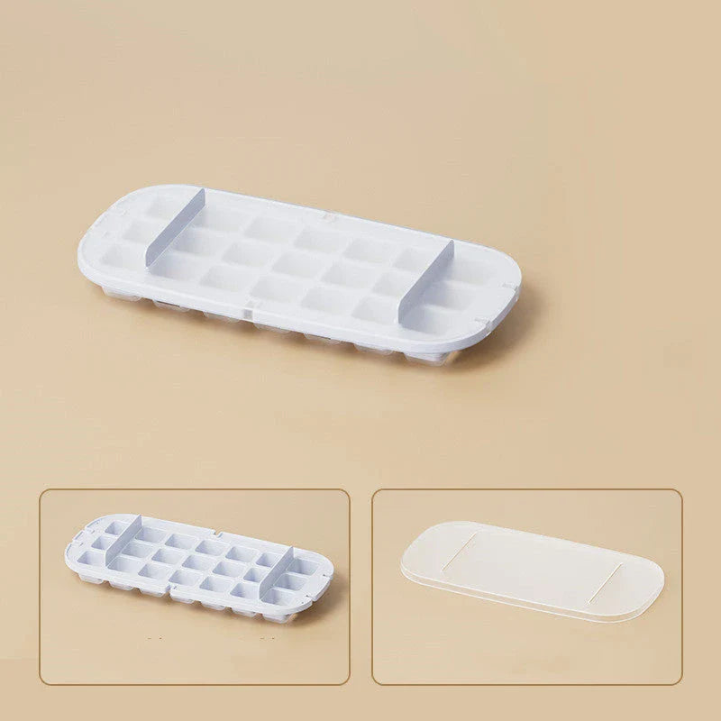 Versatile ice cube tray with high capacity, easy release, and dedicated storage compartment for included ice shovel