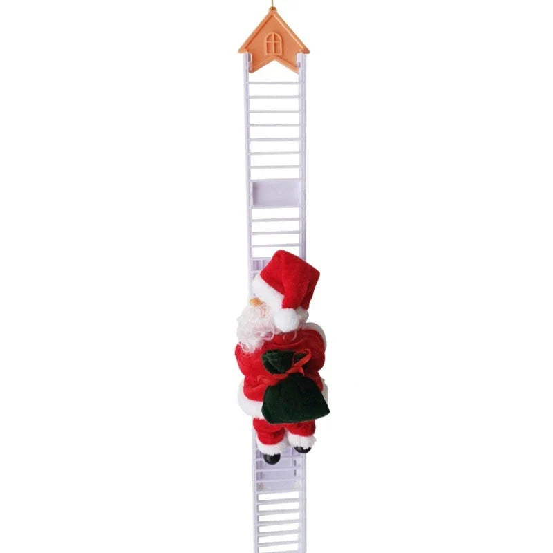 Festive Santa Claus Climbing Ladder - Automated Holiday Decoration with Red Ladder and Cheerful Music