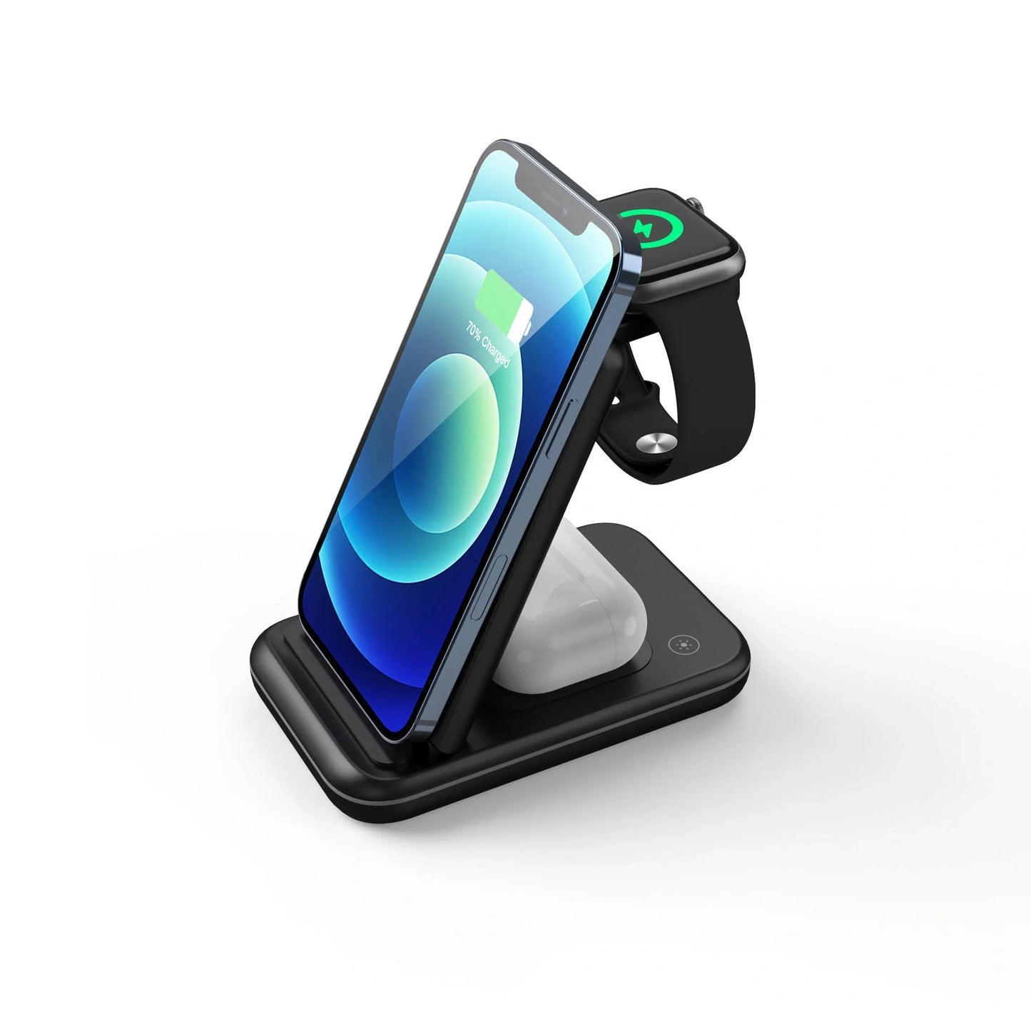 Folding Three-in-one Wireless Charger with smart cooling technology and ergonomic design