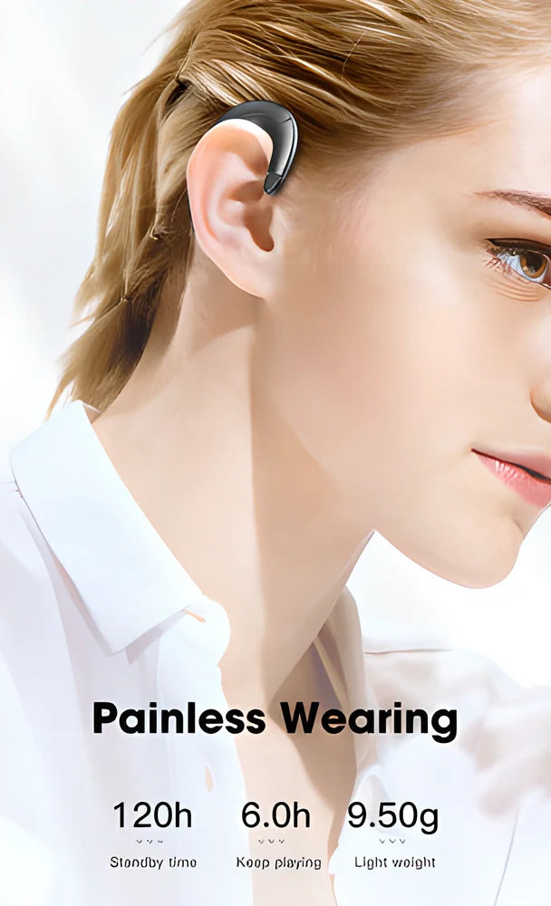 Bluetooth Ear-Hook Headset with Bone-Conduction Technology in Red, Black, and Blue Colours