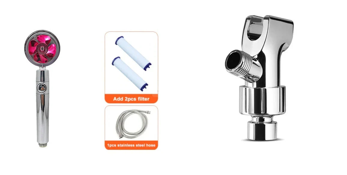 360-degree rotating high-pressure shower head with built-in fan and adjustable water spray