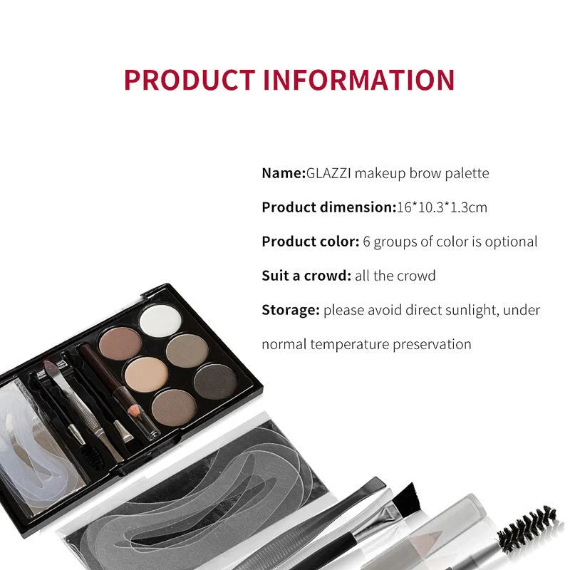 GLAZZI Natural Brown Eyebrow Powder Palette with brush and stencils