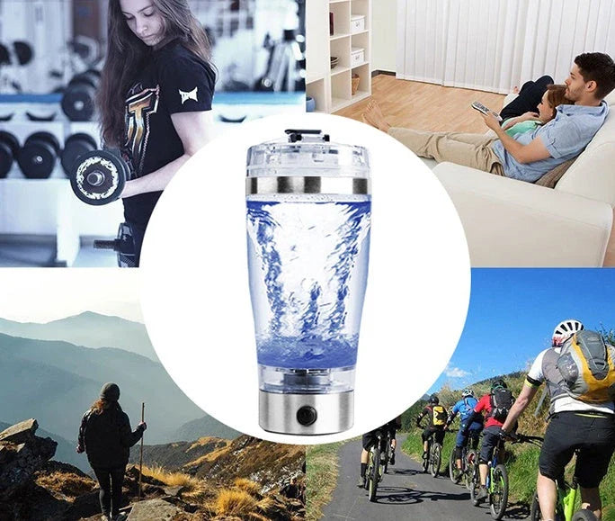 Cordless USB powered protein shake mixer cup with sleek white design and large 600ml capacity