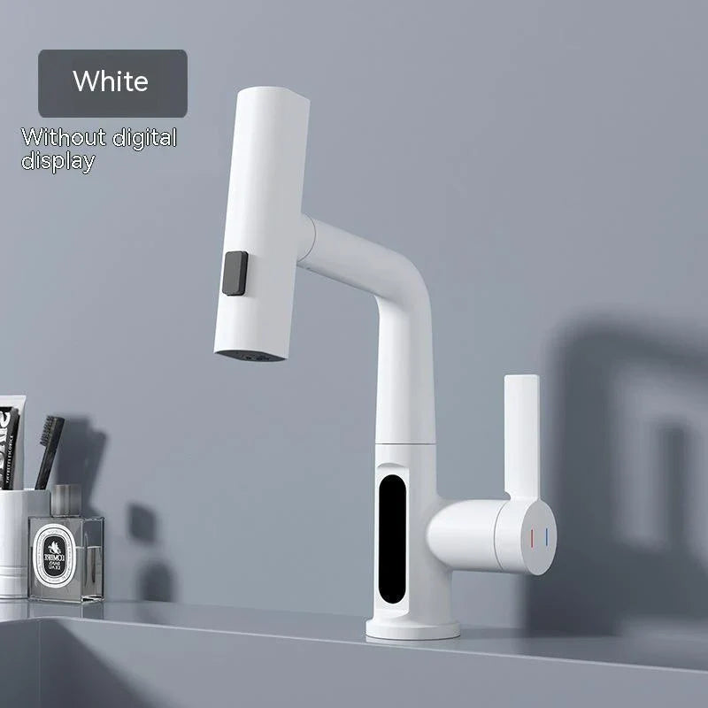 Versatile digital kitchen faucet with temperature display, 360-degree swivel, and pull-out design for enhanced maneuverability and precise water temperature control